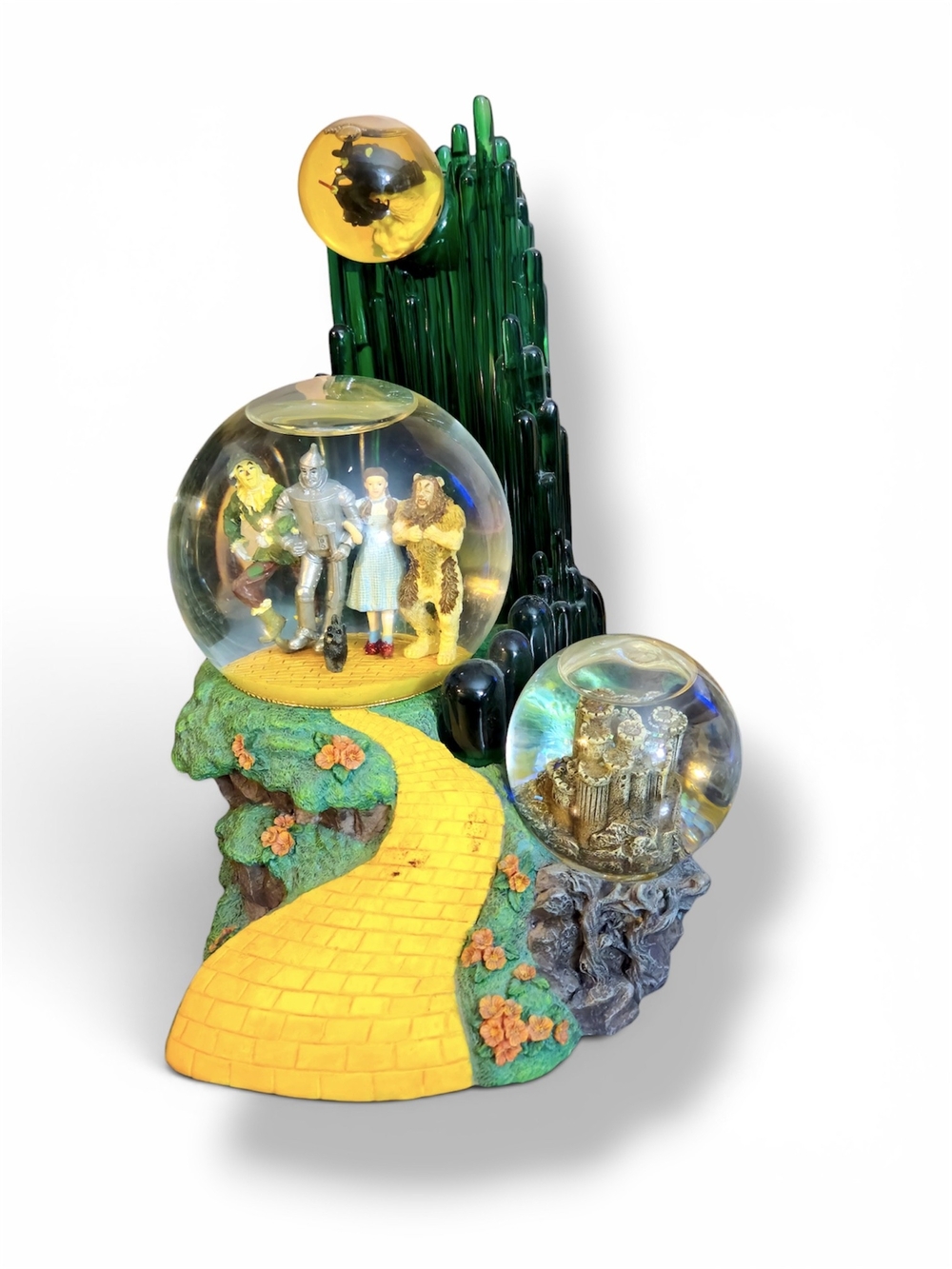 Wizard of Oz Yellow Brick Road Musical Snow Globe Sculpture - Green & Yellow